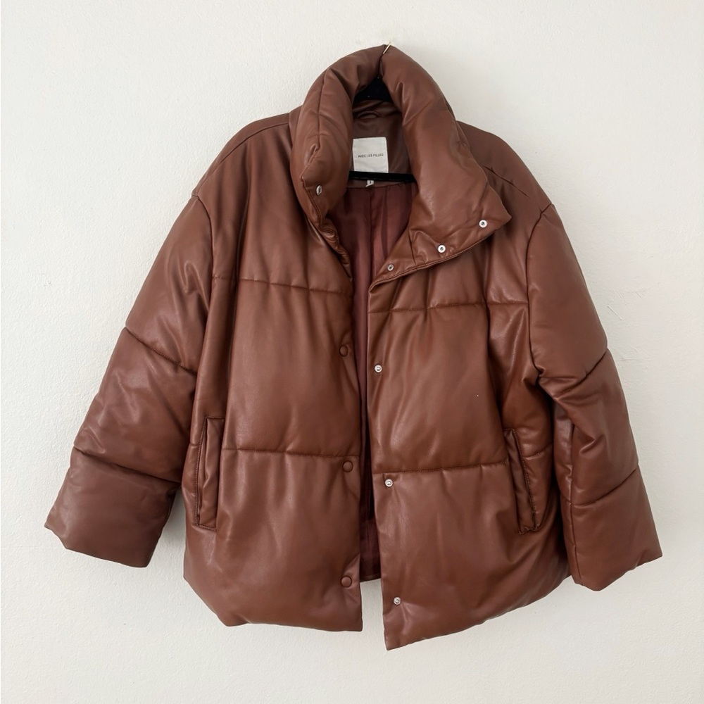 Avec Les Filles Faux Leather Puffer Jacket